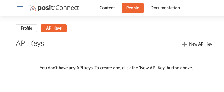 API Keys page showing no API Keys created.